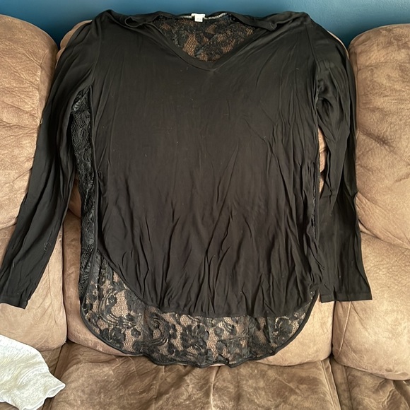 Aritzia Wilfred black long sleeve lace back v-neck L - Picture 3 of 4
